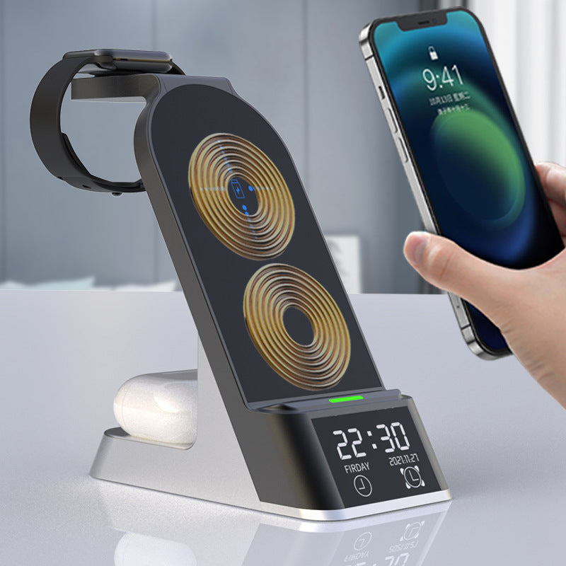 Multifunctional Wireless Charging Alarm Clock – 15W with LED & Apple Watch Support