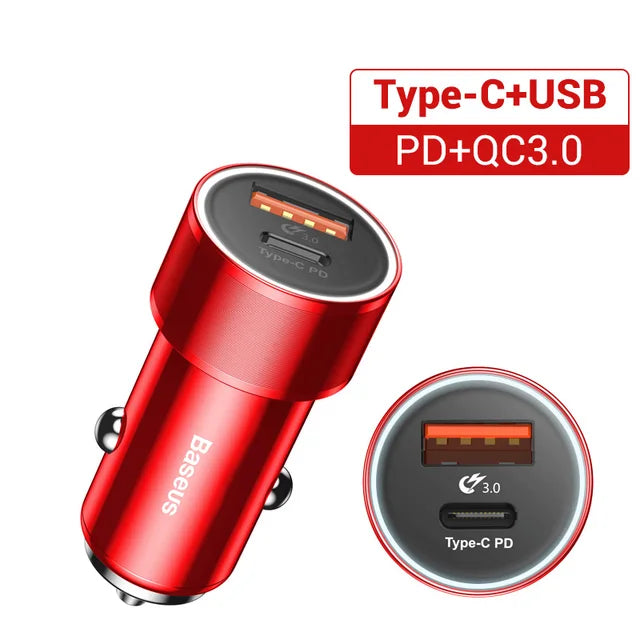 Baseus 36W Dual USB Car Charger with QC 3.0 & PD Fast Charging