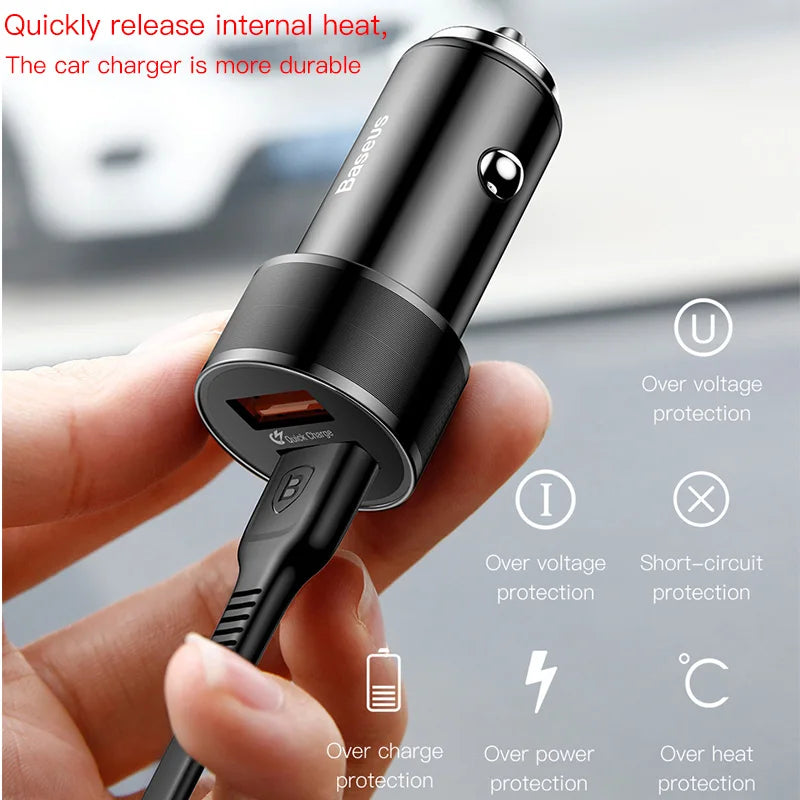 Baseus 36W Dual USB Car Charger with QC 3.0 & PD Fast Charging