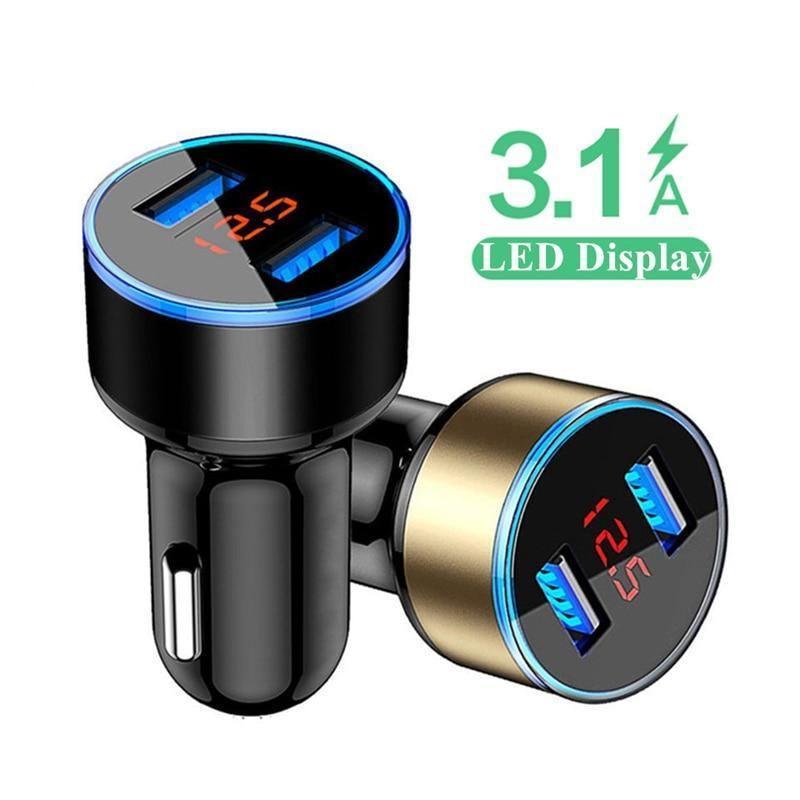 Dual USB Car Charger with LED Display – 3.1A Fast Charging