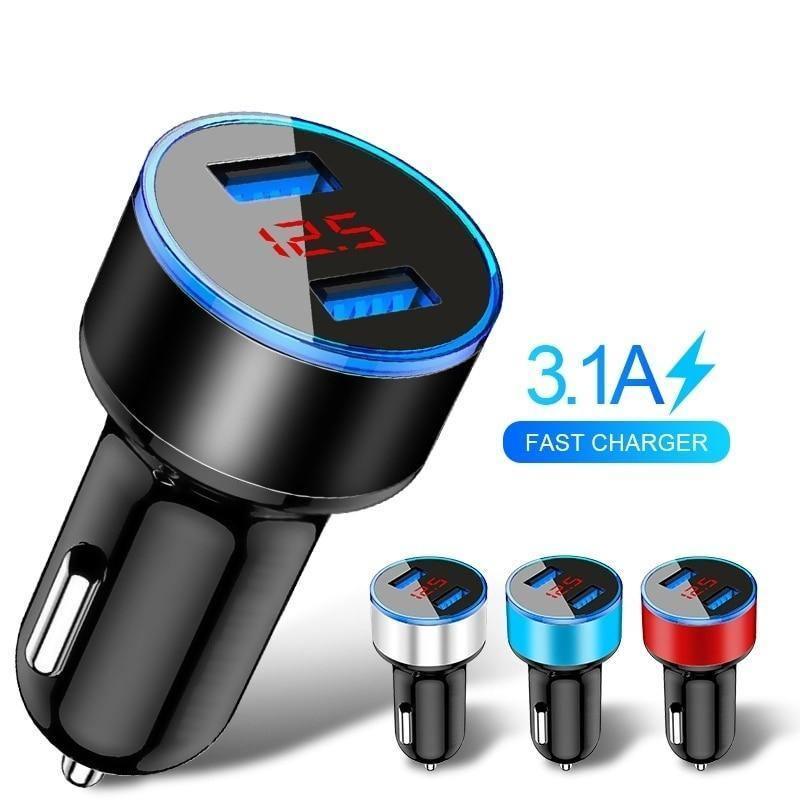 Dual USB Car Charger with LED Display – 3.1A Fast Charging