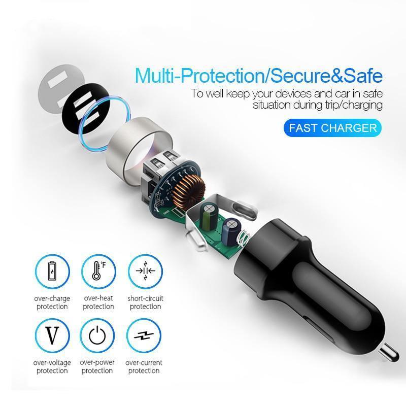 Dual USB Car Charger with LED Display – 3.1A Fast Charging
