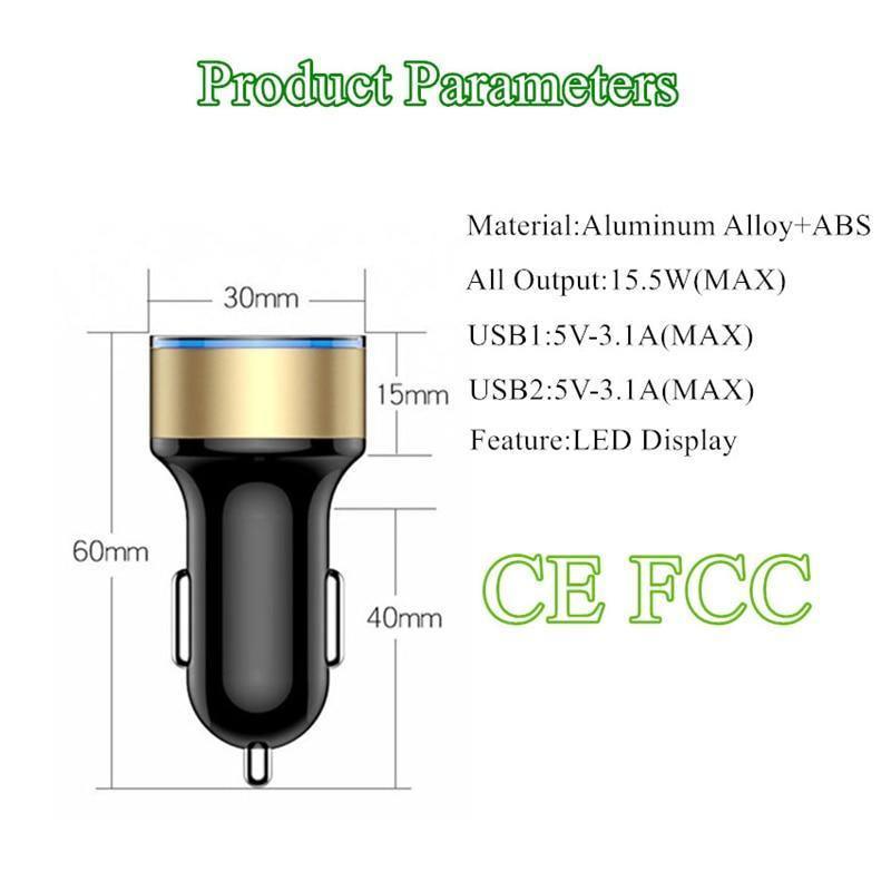 Dual USB Car Charger with LED Display – 3.1A Fast Charging