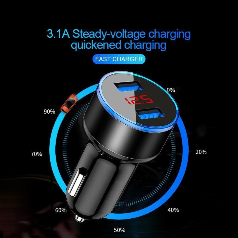 Dual USB Car Charger with LED Display – 3.1A Fast Charging
