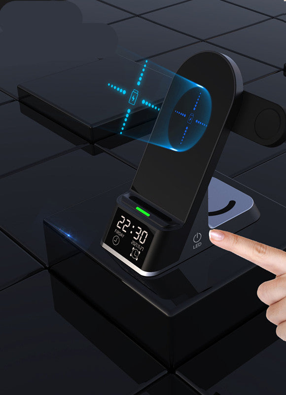 Multifunctional Wireless Charging Alarm Clock – 15W with LED & Apple Watch Support