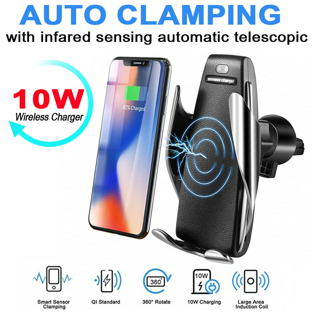 Auto-Clamping Wireless Car Charger – 10W Fast Charge, 360° Rotation