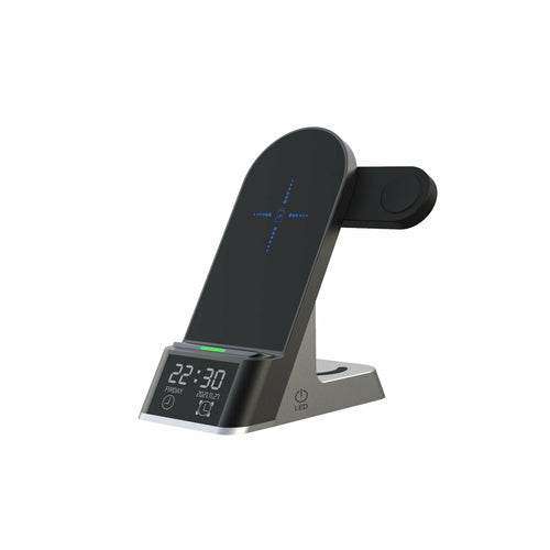 Multifunctional Wireless Charging Alarm Clock – 15W with LED & Apple Watch Support